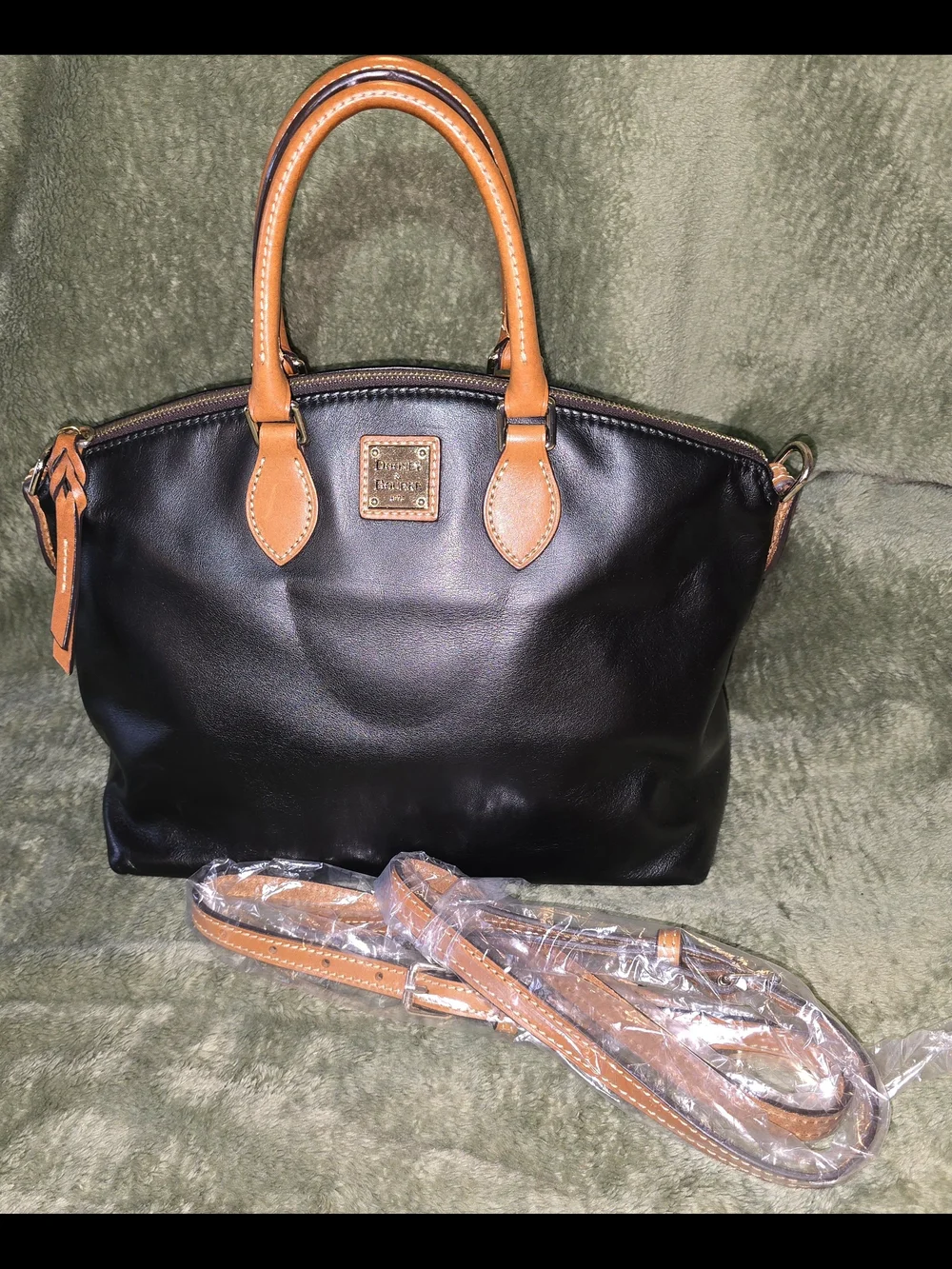 Dooney & Bourke Black Leather Satchel with Tan Trim - Picture 1 of 16